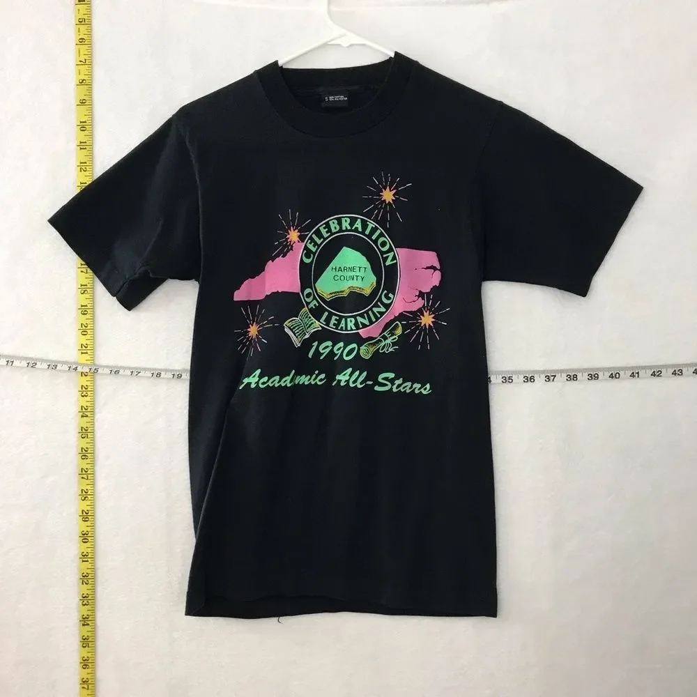 Vintage 90s Mens Sz S NC Academic Allstars Harnett County Tee Screen Stars 50/50